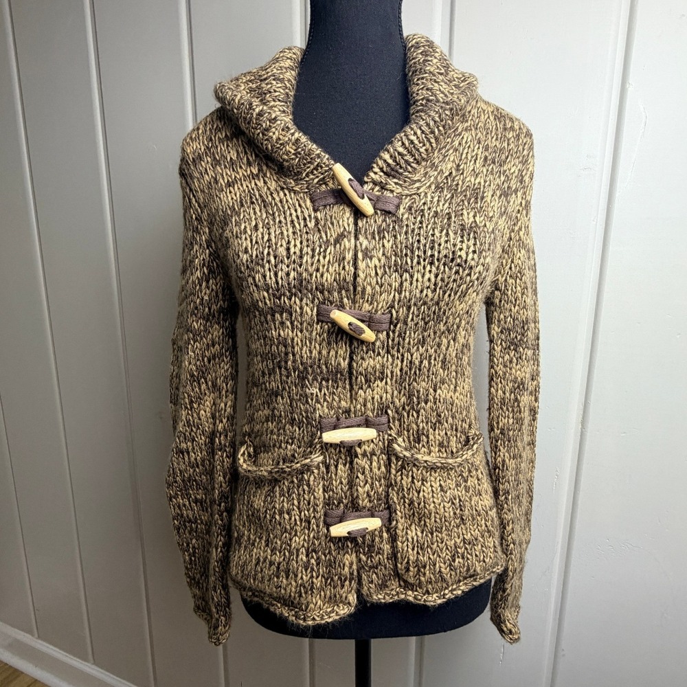 Moda International Brown Marled Knit Toggle Shawl Collar Cardigan Sweater XS